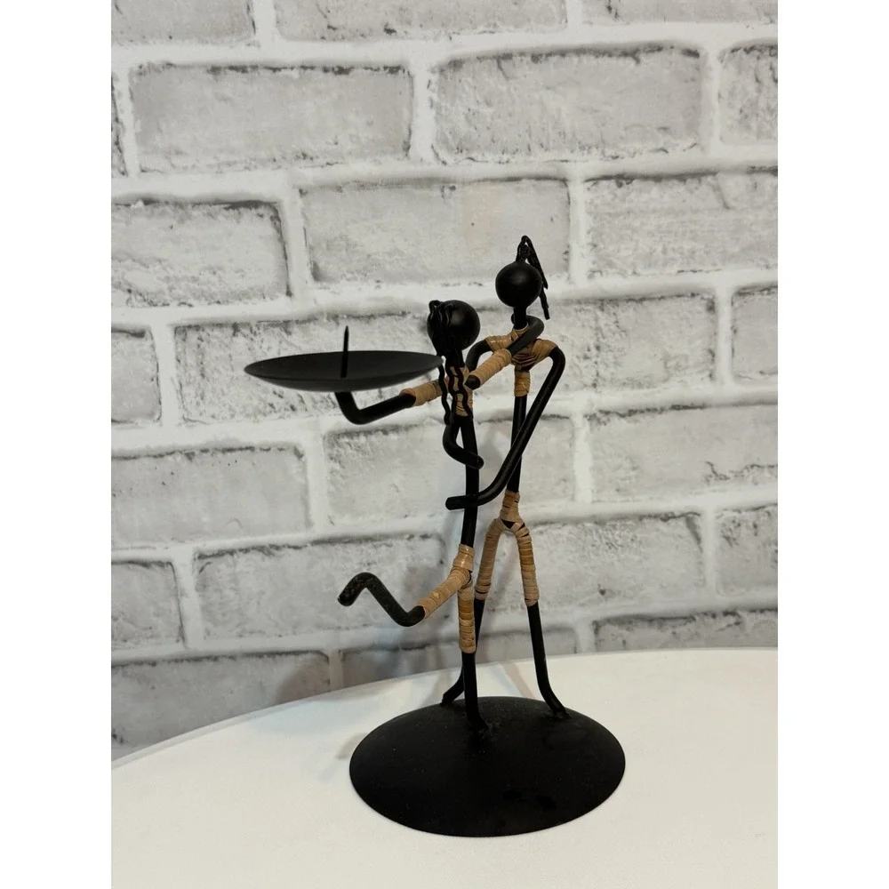 Vintage MCM String Iron Rattan Candle Holder Lønborg Style Mid Century Modern